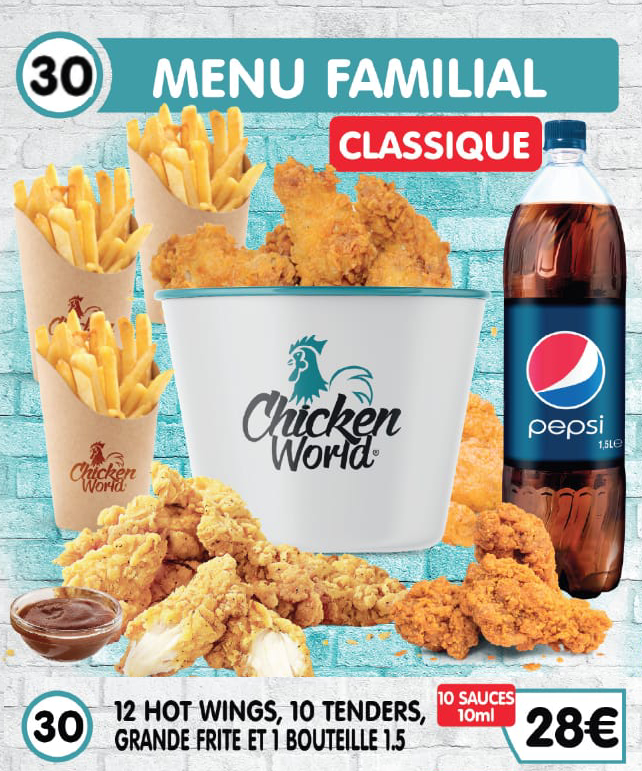 12 Hot Wings 10 Tenders Grande Frite 1 Bouteille 15L