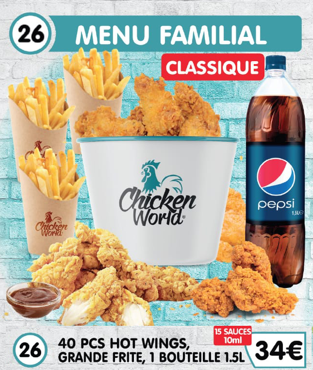 40 PCS Hot Wingd Grande Frite 1 Bouteille 15L